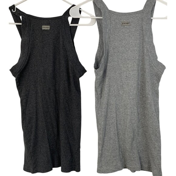 2(X)Ist Lot Of Two Ribbed Mens Tank Tops High Neck Gray & Charcoal Medium 8875 - Picture 5 of 5